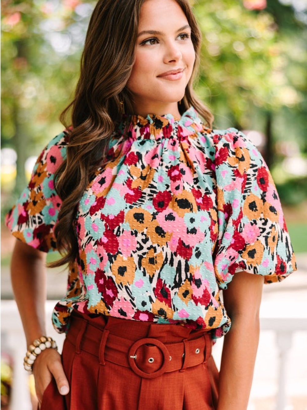 THML Treat You Right Cream White Floral Blouse
